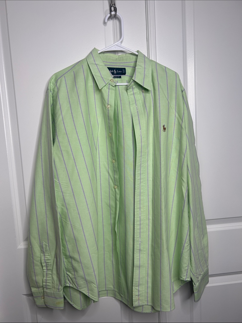 Ralph Lauren Light Green with White Pinstripe Button-Down Shirt